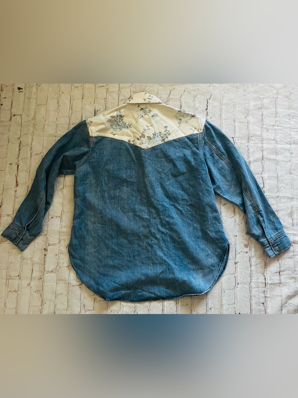 Denim Western Shirt Jacket with Floral Yoke - Light Blue - Picture 5 of 11
